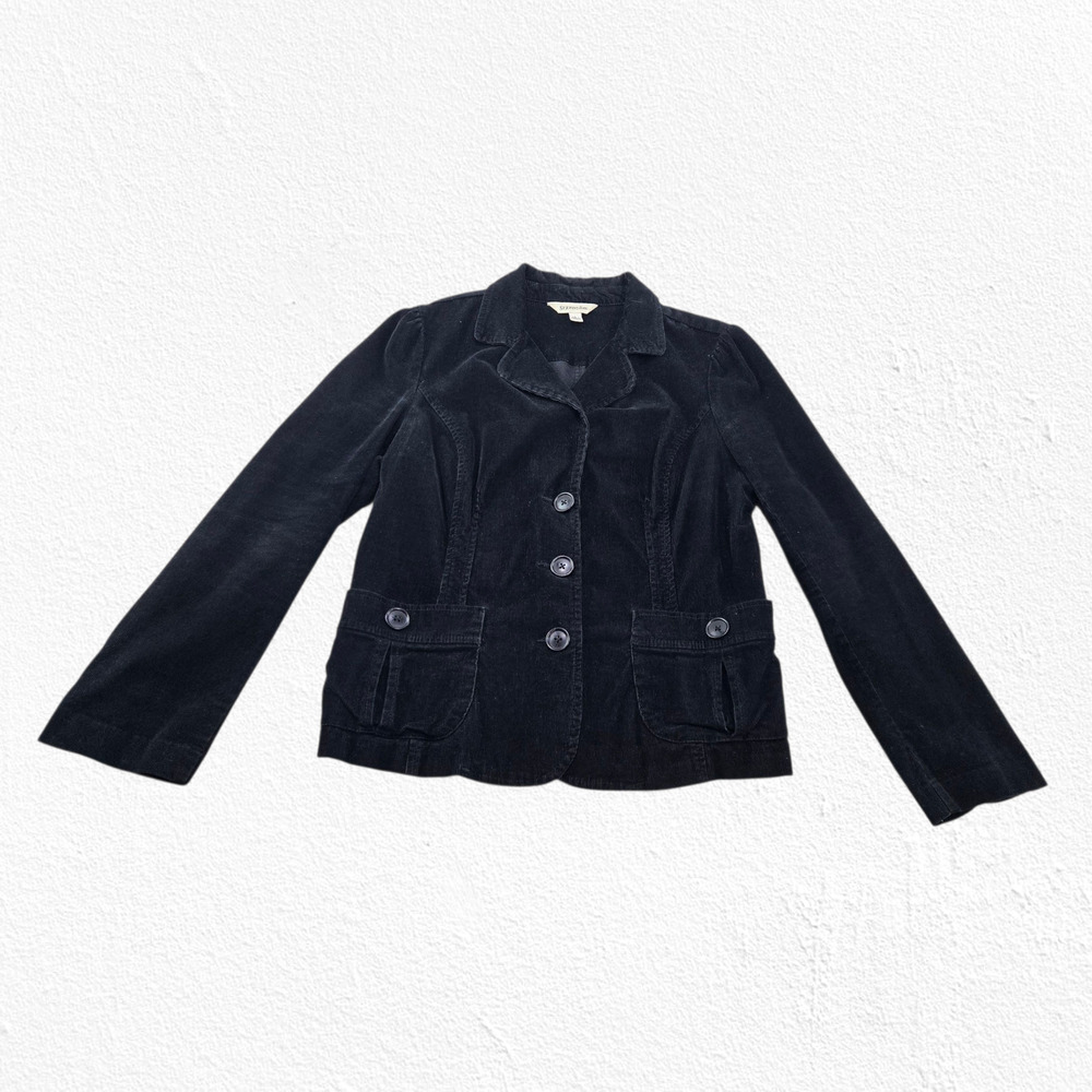 Y2k Black Corduroy Front Button Collared Welt Poc… - image 2